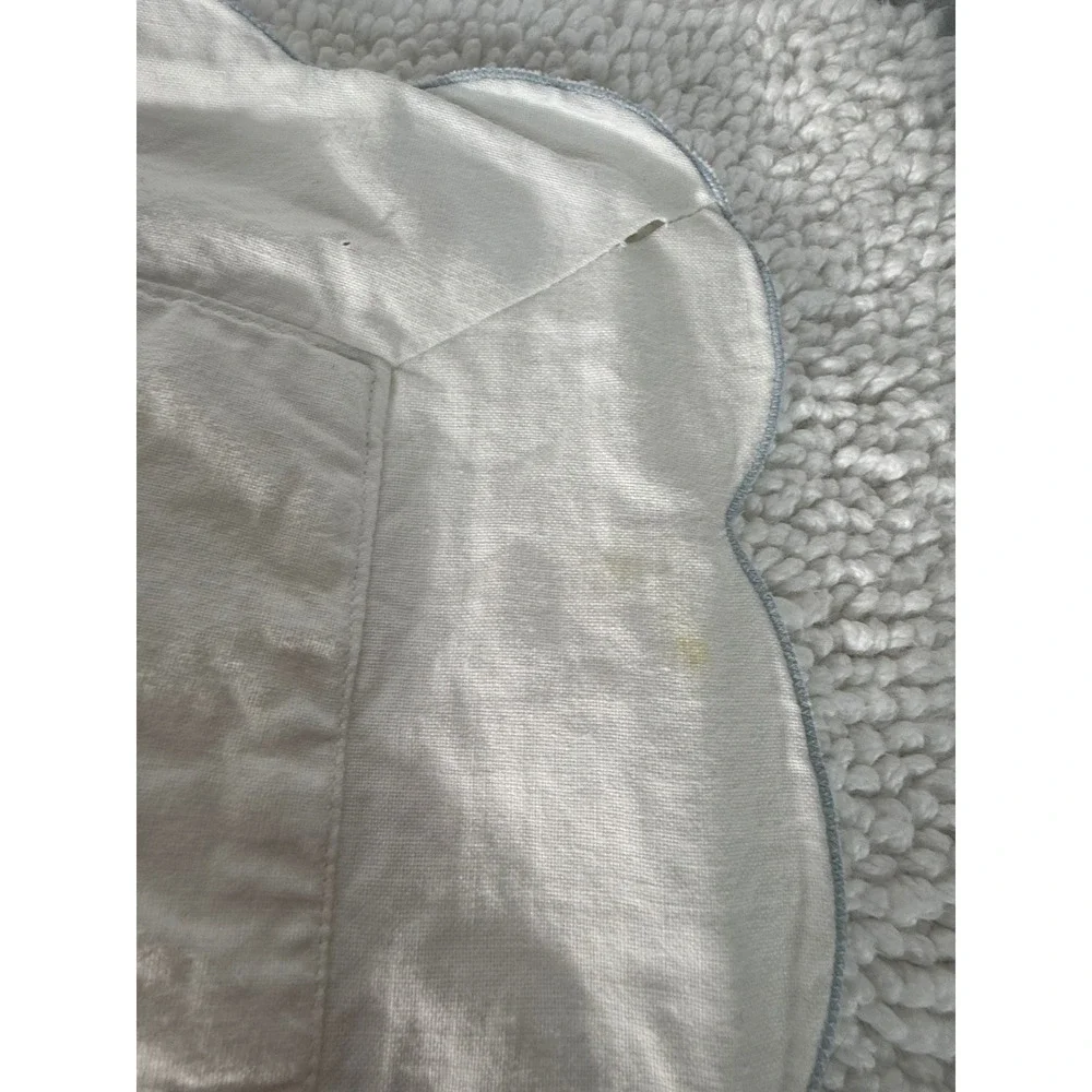 Vintage Embroidered Pillowcase Floral‎ Blue Scallop Edge Cottagecore Shabby Chic